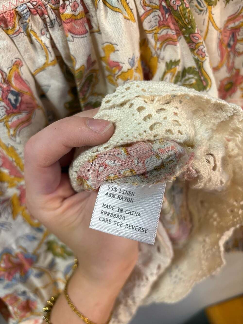 Christian Siriano New York Cropped Blouse Size Small Linen Floral Peasant Boho J - Picture 5 of 7